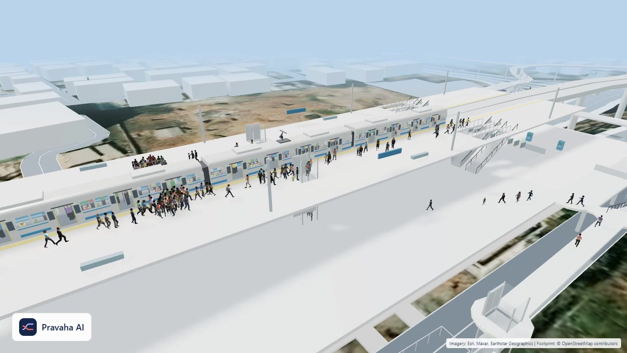 Updated multi-level Uppal metro station model showing people, vehicles, train and furnished station properties.